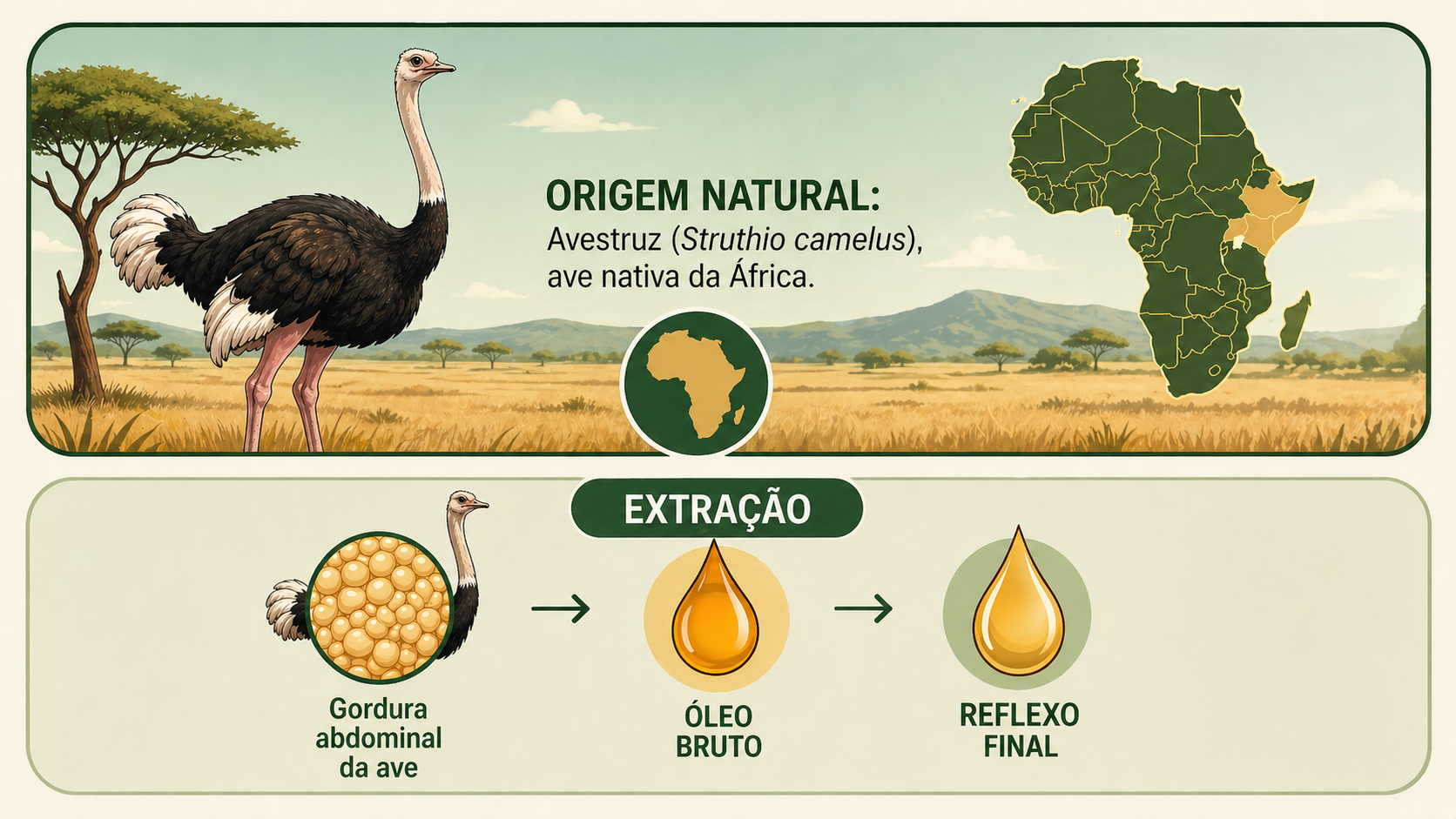 Como é extraído o óleo de avestruz da gordura abdominal do Struthio camelus