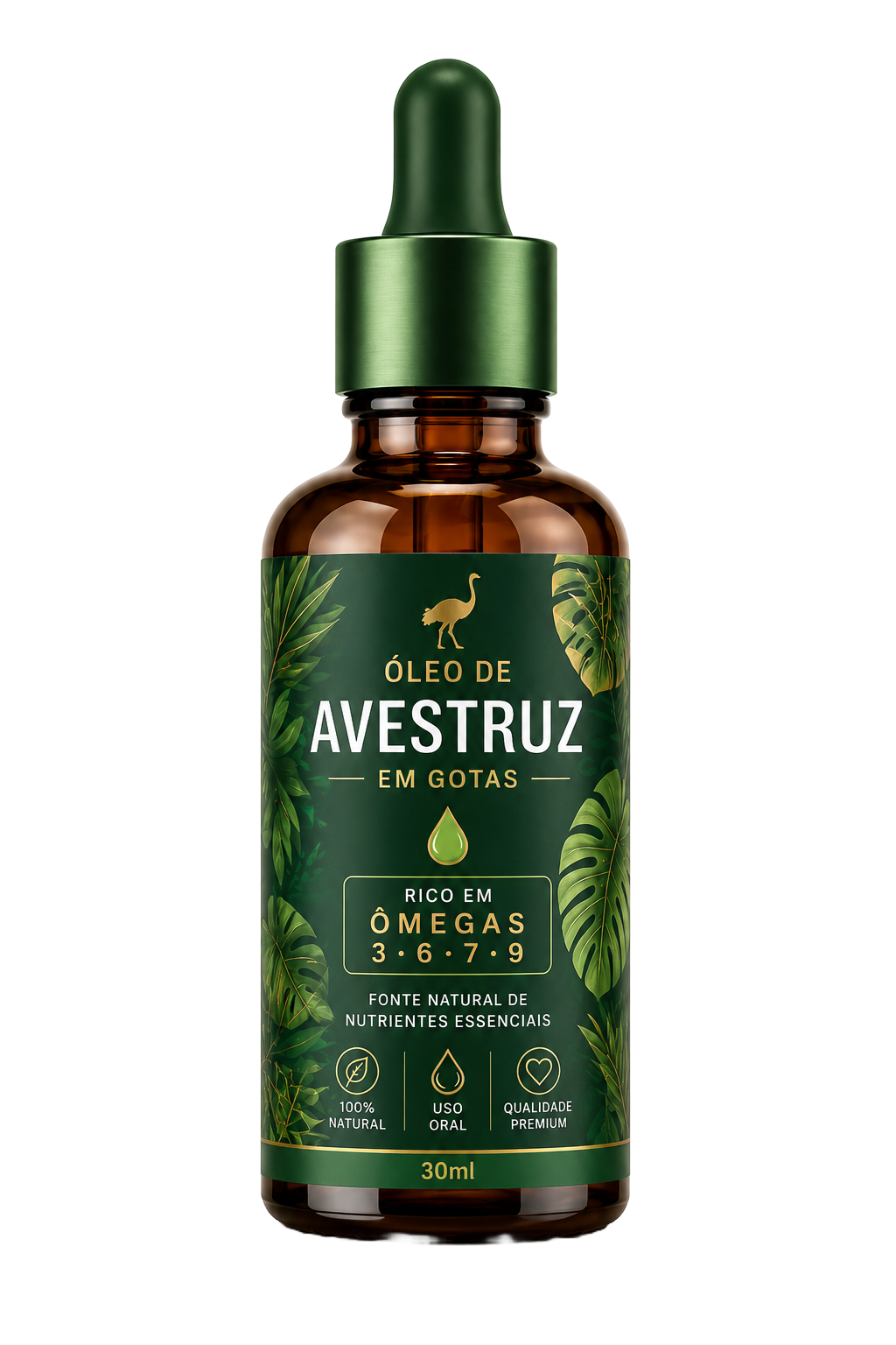 Frasco de óleo de avestruz puro 35ml com os quatro ômegas